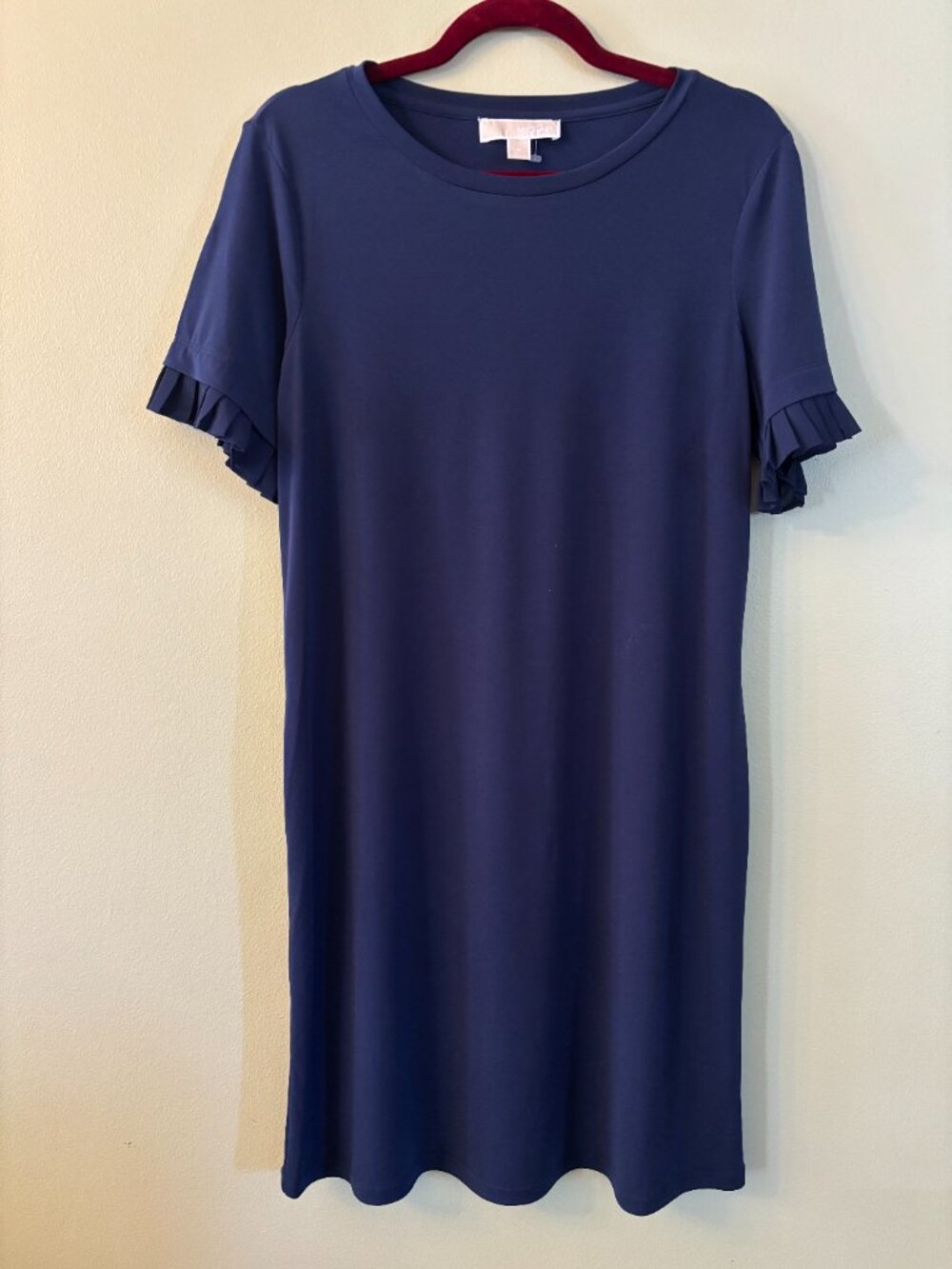 Michael Kors Navy Blue Pleated Ruffle Sleeve Shift Dress Size M